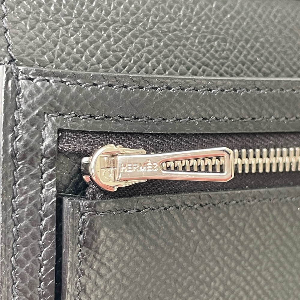 Hermes Black Pebbled Leather Bearn Compact Tri-Fold Wallet Palladium Hardware - Picture 13 of 16